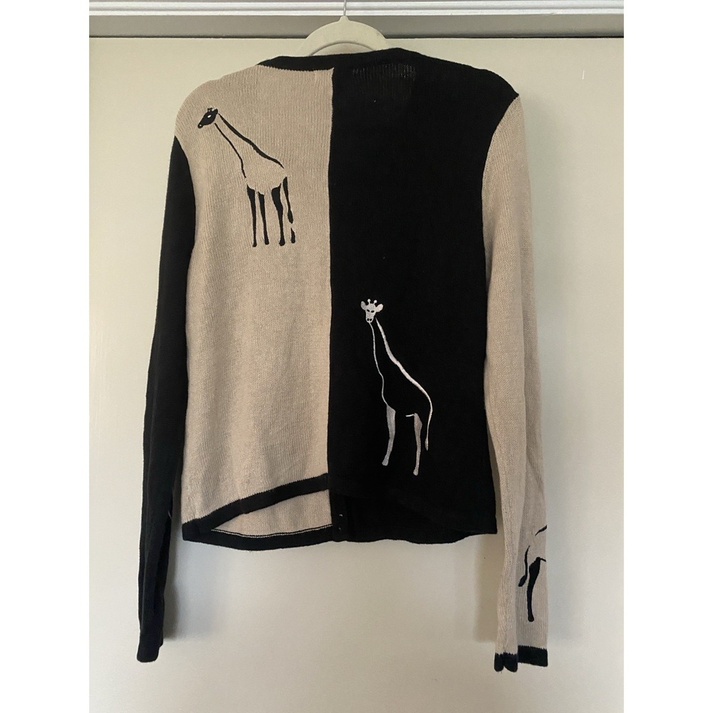 VTG Giraffe Button Black & Camel Color Block Cardigan Christopher & Banks Sz S - Picture 3 of 5